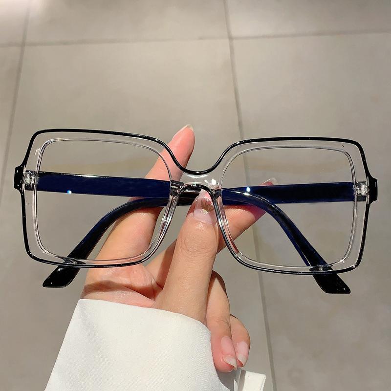 Large Square Frame Anti-Blue Light Glasses Clear Lens Glasses Color Block Fashion Decorative Glasses Computer Spectacles for Women Men