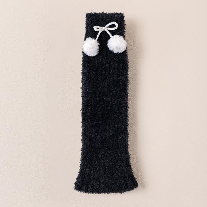 Pile Leg Warmers Women Autumn and Winter Warm Coral Fleece Bow Socks Cover Fleece Thickened Sleep Long Tube Calf Socks