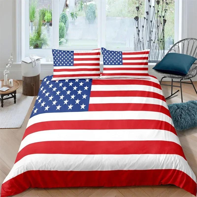 Dynetrekksett med nasjonalflagg King Size Kreativt sengetøy med amerikansk flagg for tenåringer voksne Mikrofiber Enkelt Dobbel Dynetrekk