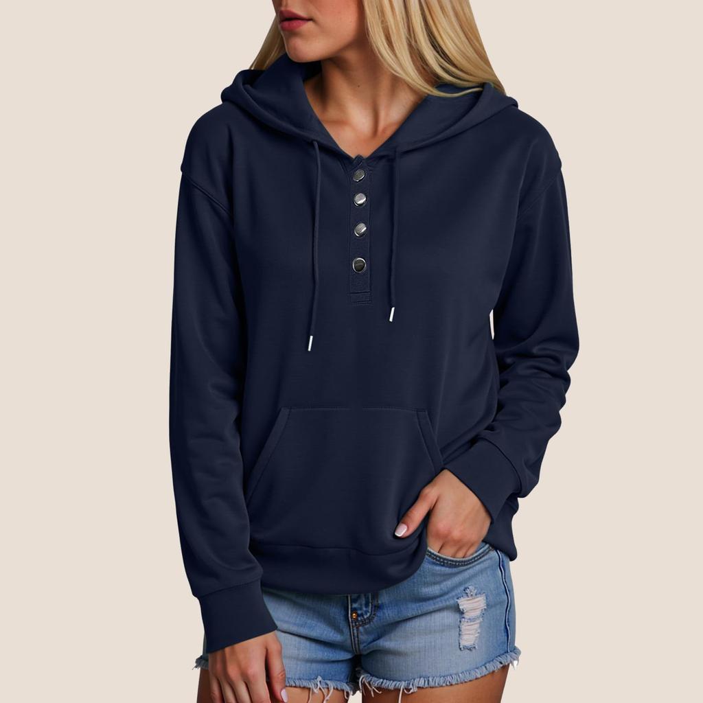 Women's Long Sleeve Hoodie Pullover Button Up Hoodie Casual Solid Color Casual Hooded