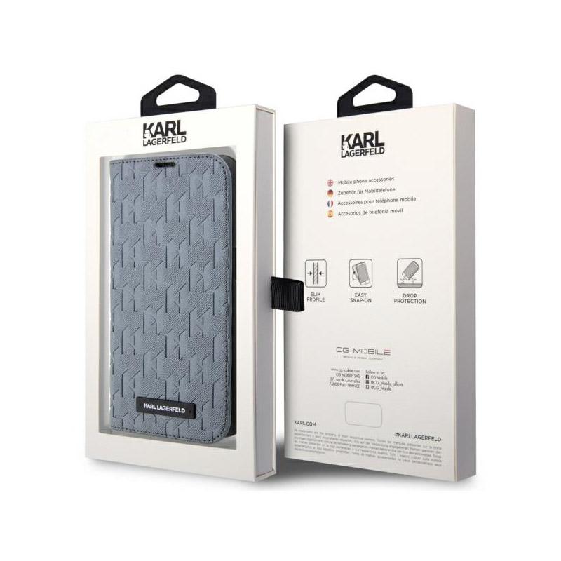 Karl Lagerfeld Booktype Saffiano Monogram - Etui Iphone 14 Pro (Srebrny)