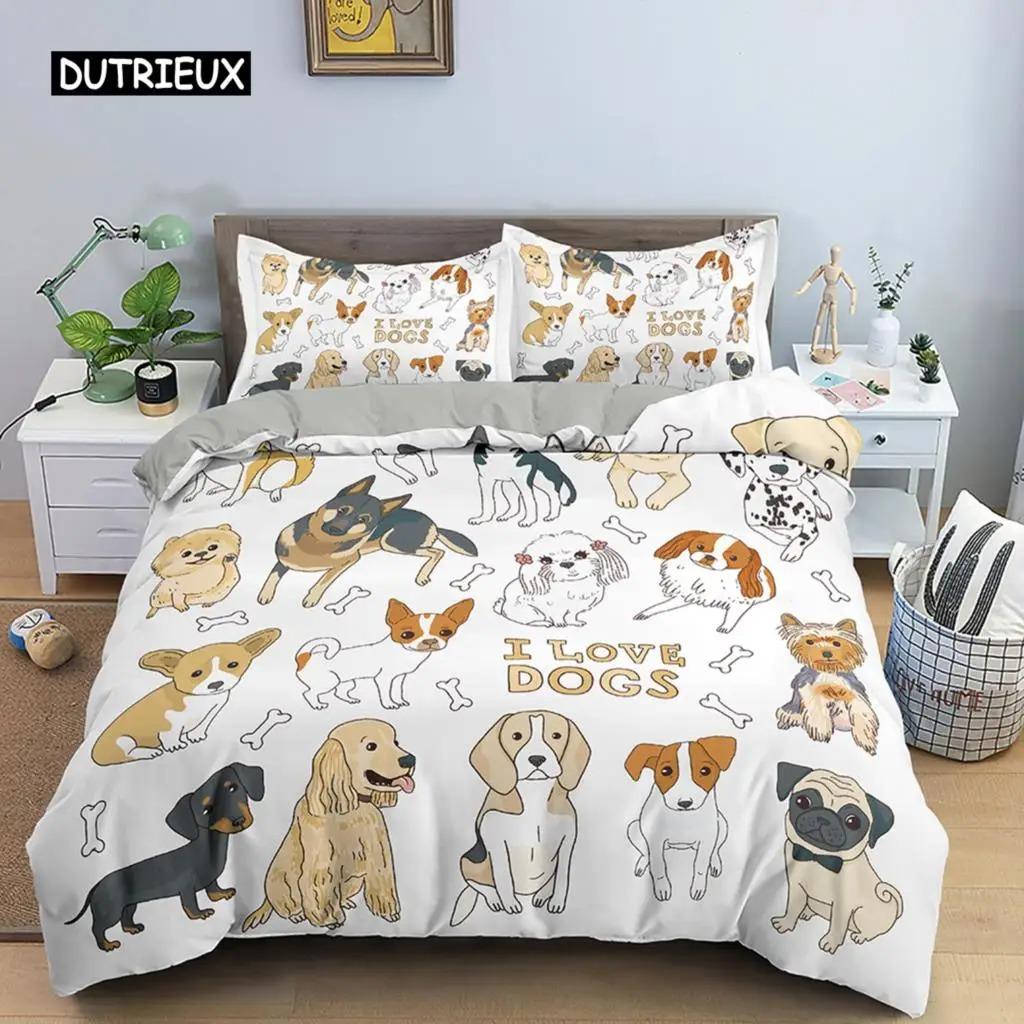 Set Biancheria da Letto per Bassotto Cane Cartone Animato Carino Colorato Copripiumino Cucciolo Coperta Trapuntata in Poliestere Decorazioni Camera da Letto Cane Animale Regina King