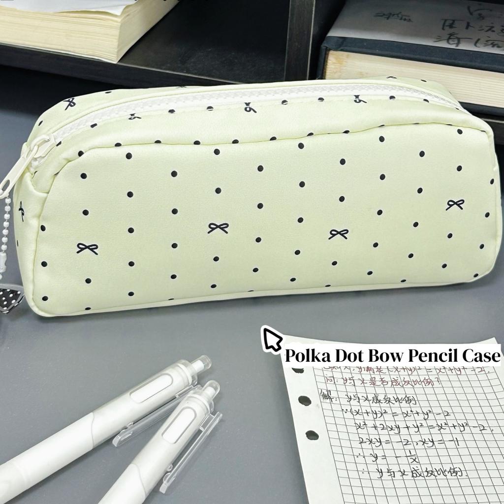 Pencil Pouch School Supplies Functional Polka Dot Bow Pencil Case Zipper Pencil Bag Cute For Desk School School Supplies