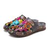Johnature Pantoufles Femmes Chaussures En Cuir Véritable Peint À La Main À L'extérieur Diapositives À La Main Fleur Sandales Plates