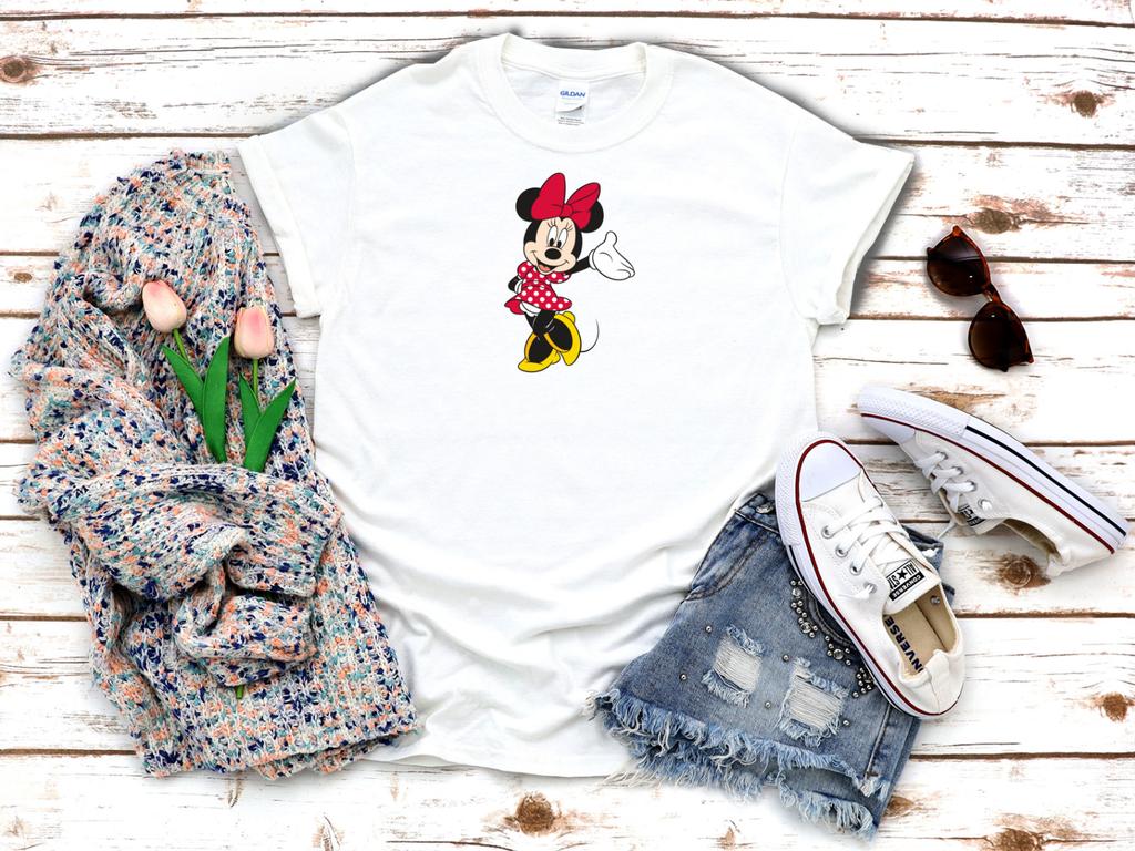 26 Minnie Mouse Red Dotted Dress White Women's 3 4 Short Sleeve T Shirt K705 Unisex T-Shirt