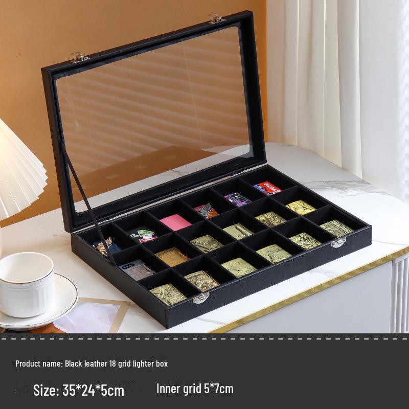 Windproof Lighter Display & Storage Box, Transparent Dustproof Cover, Large Capacity