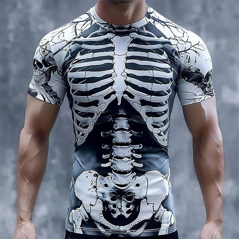 Summer Round Neck 3D Skeleton Body Print Top Fashionable Casual Short Sleeved Men's T-shirts