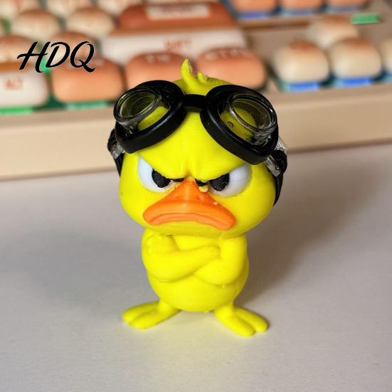 Small Animal Statue for Car Dashboard Funny Angry Duck Figurine Cute Yellow Desk Decoration Little Standing Humorous Duckling Ornament with Goggles