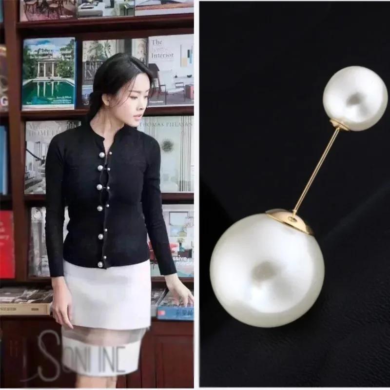 Neue Große Doppelkopf Perlen-Einstecknadel Kragenbrosche Eine Reihe Brustnadel Strickjacke Schal Tuch Halsbrosche Modeschmuck