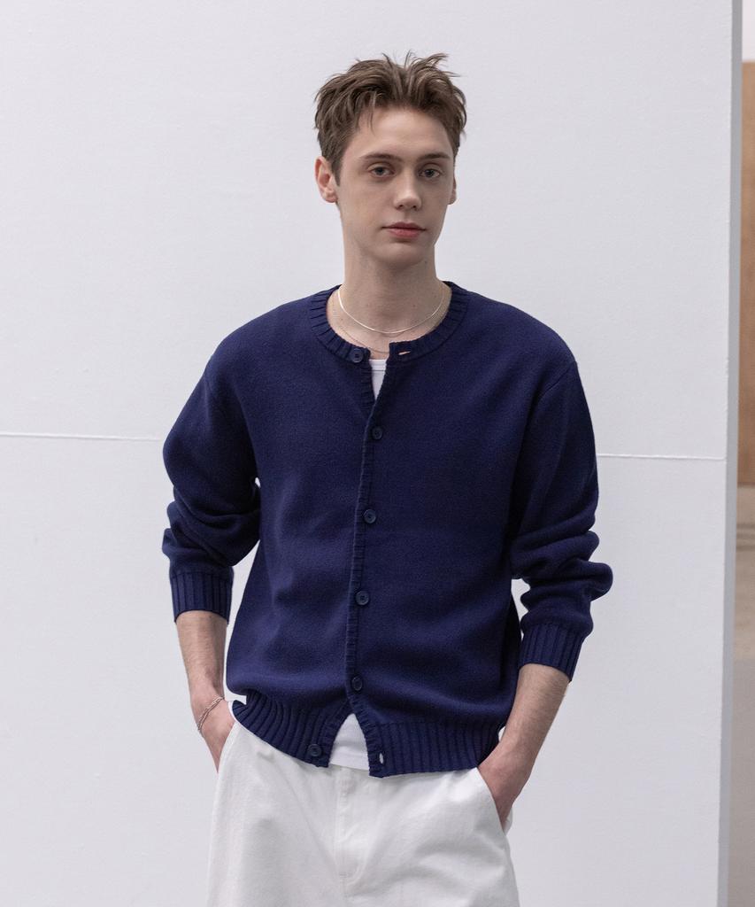 Decoroso Panel Rib Round Cardigan [Navy]