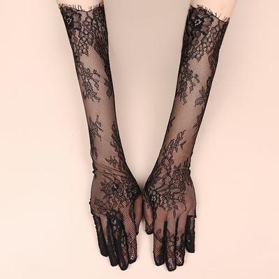 1 Pair Elegant Long Lace Wedding Gloves - 55cm Sheer Mesh Floral Gloves for Bridal, Halloween, Party & Evening Prom (1 Pair)