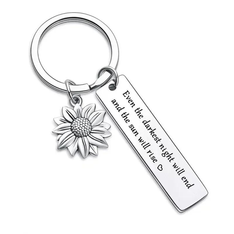 Inspirational Sunflower Keychain Friendship Jewelry Best Friend Gift Jewelry Friends Moving Away Gift English Phrases Key Ring
