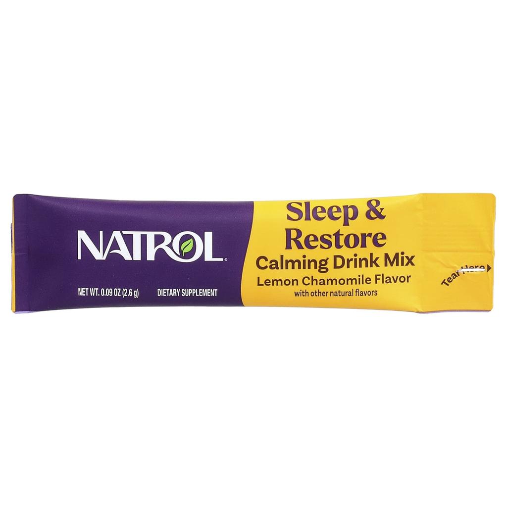 Sleep & Restore, Calming Drink Mix, Melatonin Free, Lemon Chamomile, 10 Count, Stick Pack, 2.6G (0.09Oz) Each