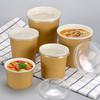 BDHD 100 Disposable Kraft Paper Food Cups, Kraft Paper Bowls, Takeout Lunch Boxes, Paper Soup Containers with Lids, for Hot and Cold Drinks (780ml + P