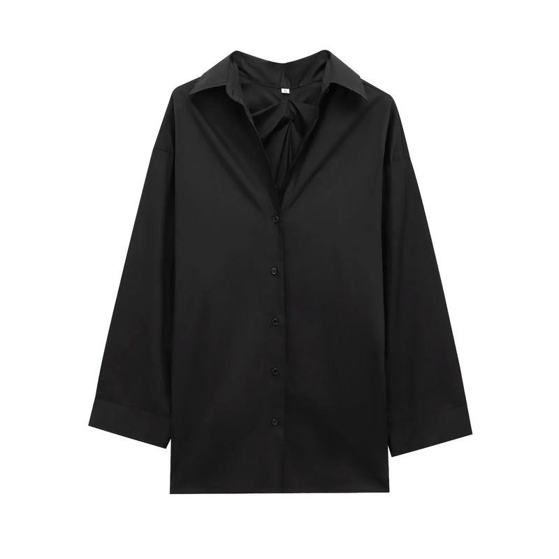 Fall and Winter New Women's Clothing Back Pleated Design Loose Long Sleeves Lapel Single Breasted Shirt 3067118