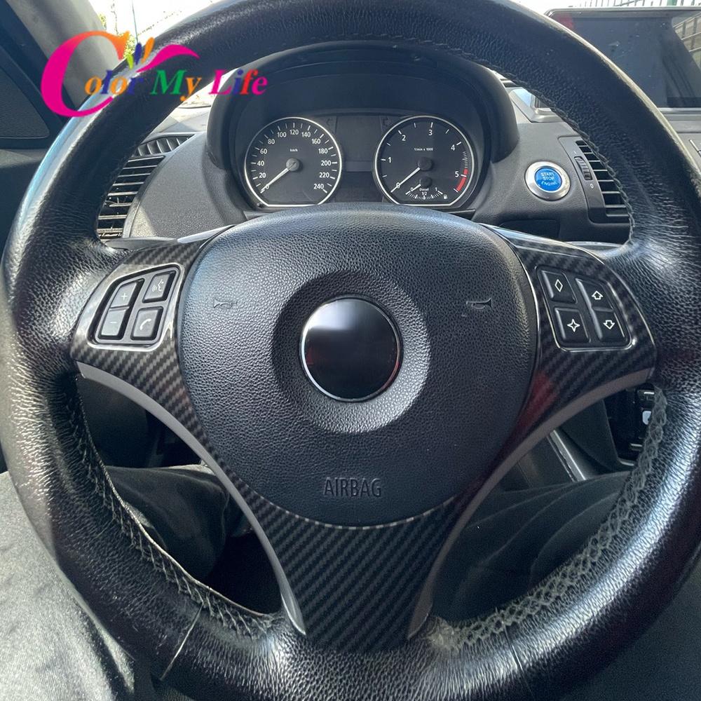 Carbon Fiber Car Steering Wheel Panel Decoration Cover Trim Moulding Sticker for BMW 1 3 Series E87 E90 E92 E93