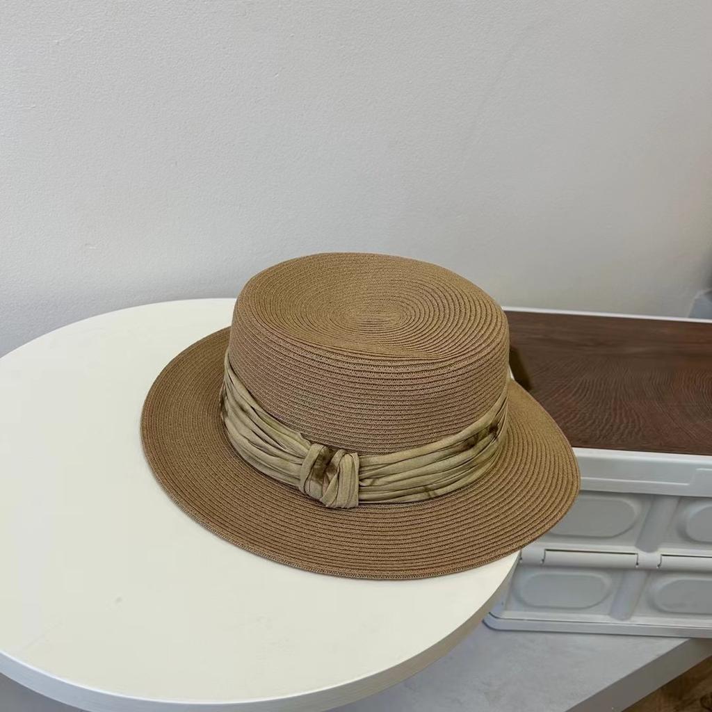 Summer decorative flat-top straw hat women's travel seaside vacation sunshade top hat temperament elegant sunscreen sun hat