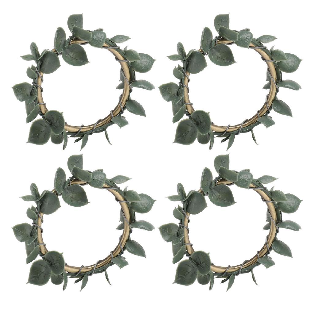 4PCS Napkin Holder Rings Green Leaf Decoration Metal Napkin Buckle Ring Set for Wedding Party