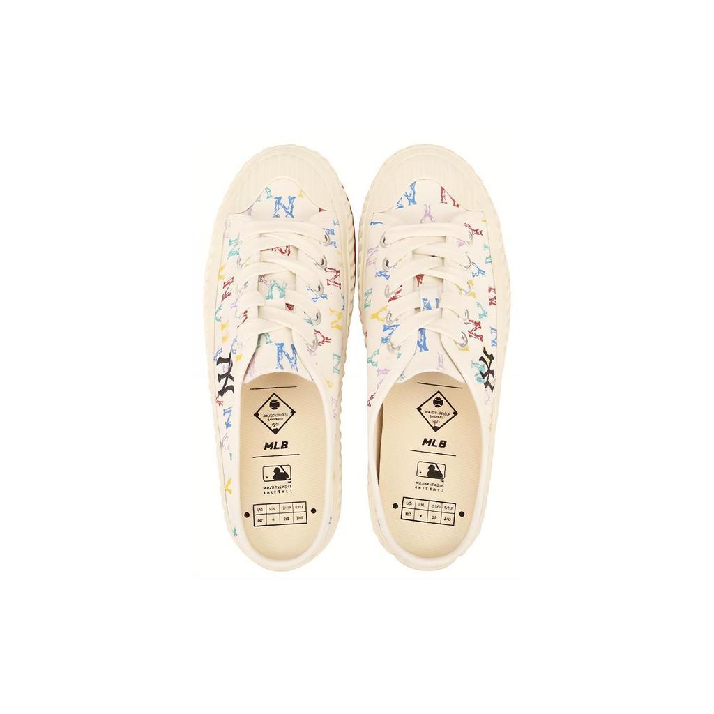 MLB Playball Mule MONOGRAM Mules Slip Resistant Abrasion Resistant Low Top Canvas Shoes Unisex White 32SHSM111-50W