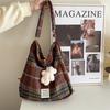 11 College woolen plaid drawstring backpack messenger bag large capacity shopping shoulder bag women
