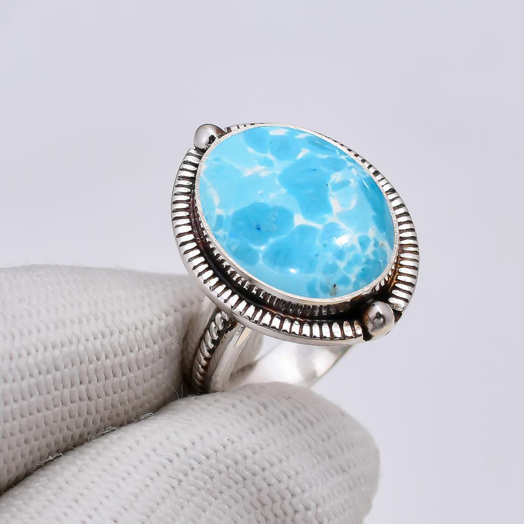 Larimar 925 Sterlingsilber Ring V5102, Blauer Ring, Ovaler Ring, Valentinstagsgeschenk, Geschenk für Sie, Geburtstagsgeschenk, Handgefertigter Schmuck, Silberschmuck, Uniq