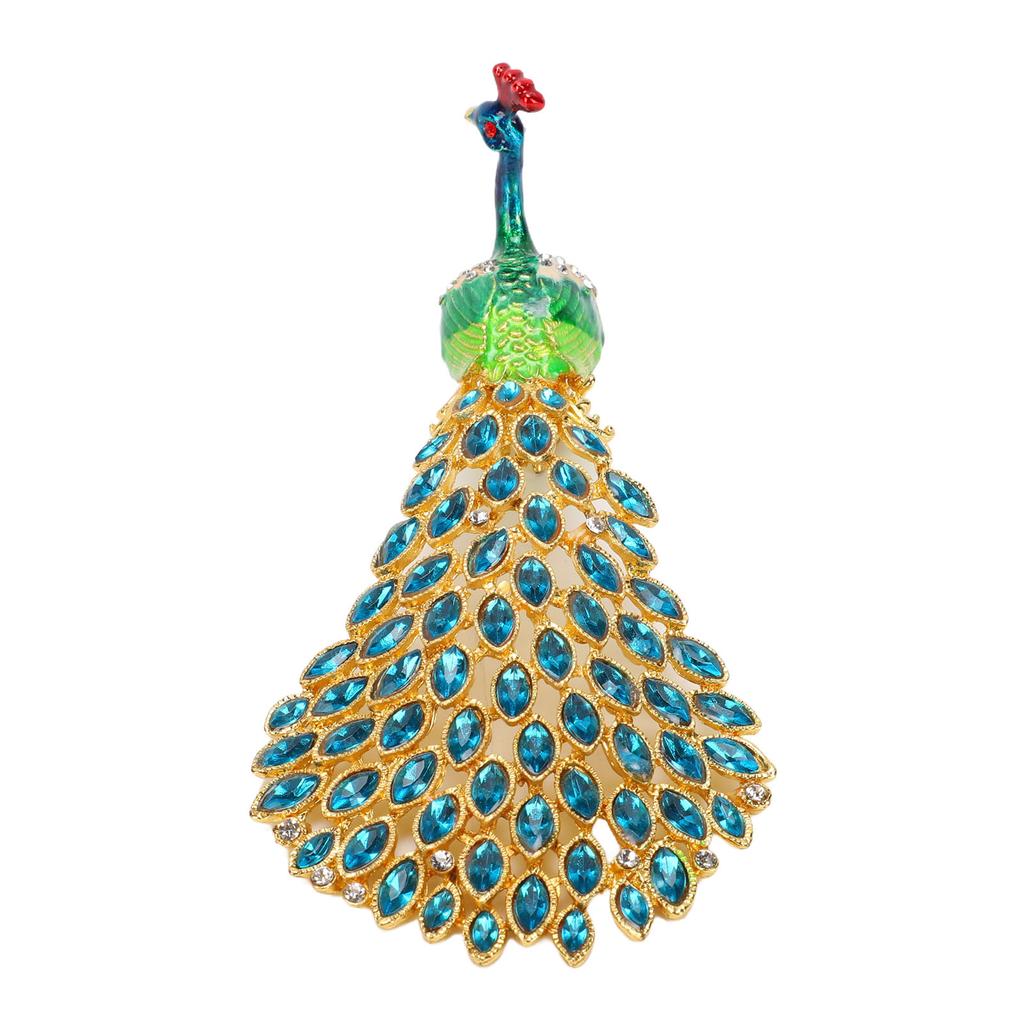 Peacock Jewelry Box for Rings Earrings Metal Collectible Mini Peacock Figurine Jewelry Organizer with Rhinestones for