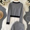Korea Small Incense Wind Slant Stripes Short Section V-Neck Cardigan + A Word Package Hip Short Skirt Autumn Two-Piece Set