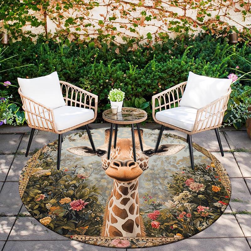 Runder Teppich mit Giraffen- und Kranzmuster, Teppich für Wohnzimmer, Schlafzimmer, Sofa, Spielzimmer-Dekor, Rutschfeste Bodenmatte, Feiertagsgeschenke und Geburtstagsgeschenke