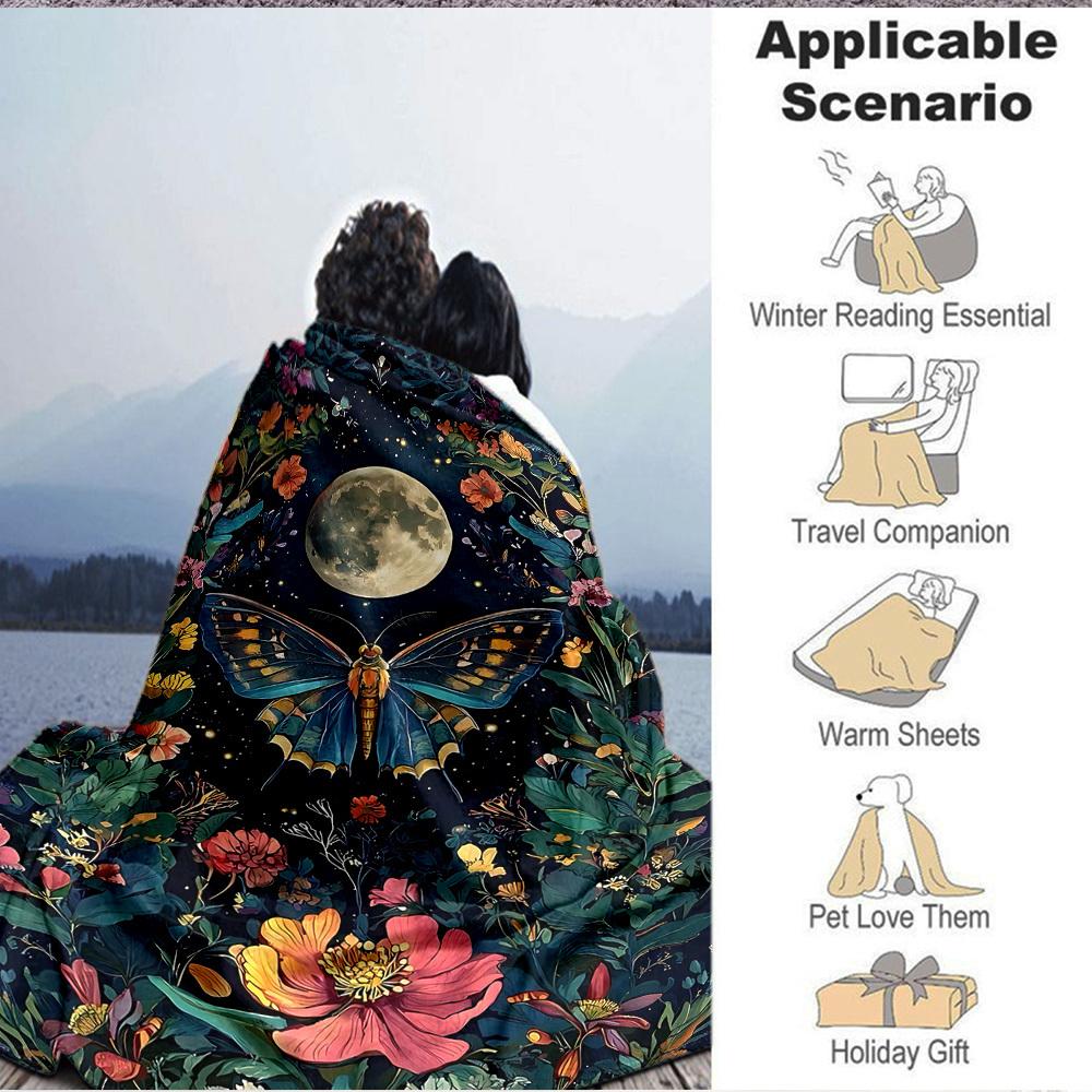 1pc Butterfly Garden Lightweight Flannel Blanket, Comfortable and Warm Blanket, for Office and Camping Sofa Bed, Livingroom196