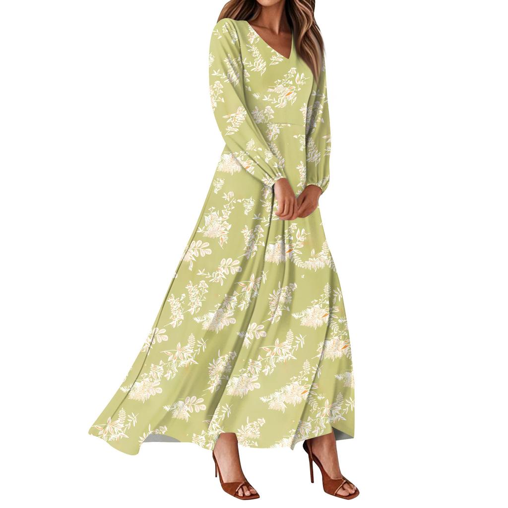 Dámské letní šaty Ležérní šaty maxi s dlouhým rukávem Roztomilé květinové šaty maxi Šaty pro svatebního hosta Vzdušné šaty