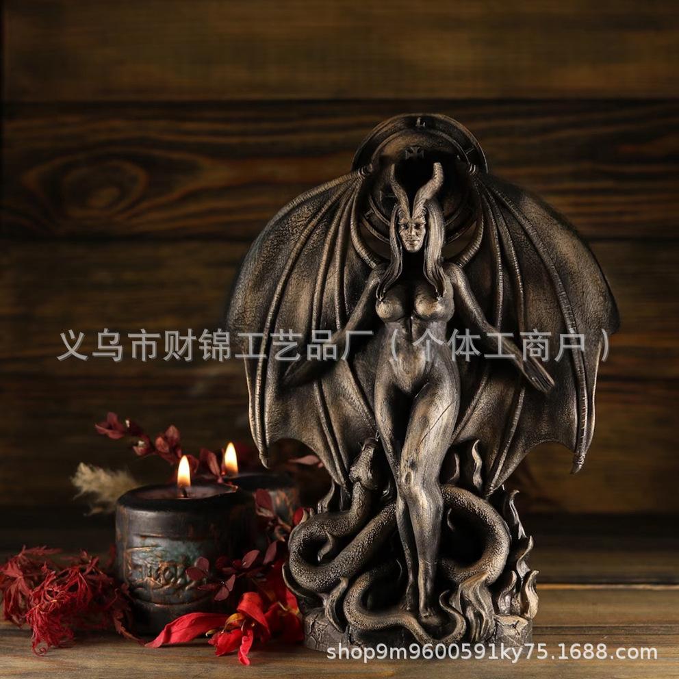 Lilith & Inanna Statue - Gothic Resin Figurine, Halloween Home Decor with Occult Symbolism, Dark Altar Centerpiece (20cm) (as the picture,15.5x5.5x20cm)