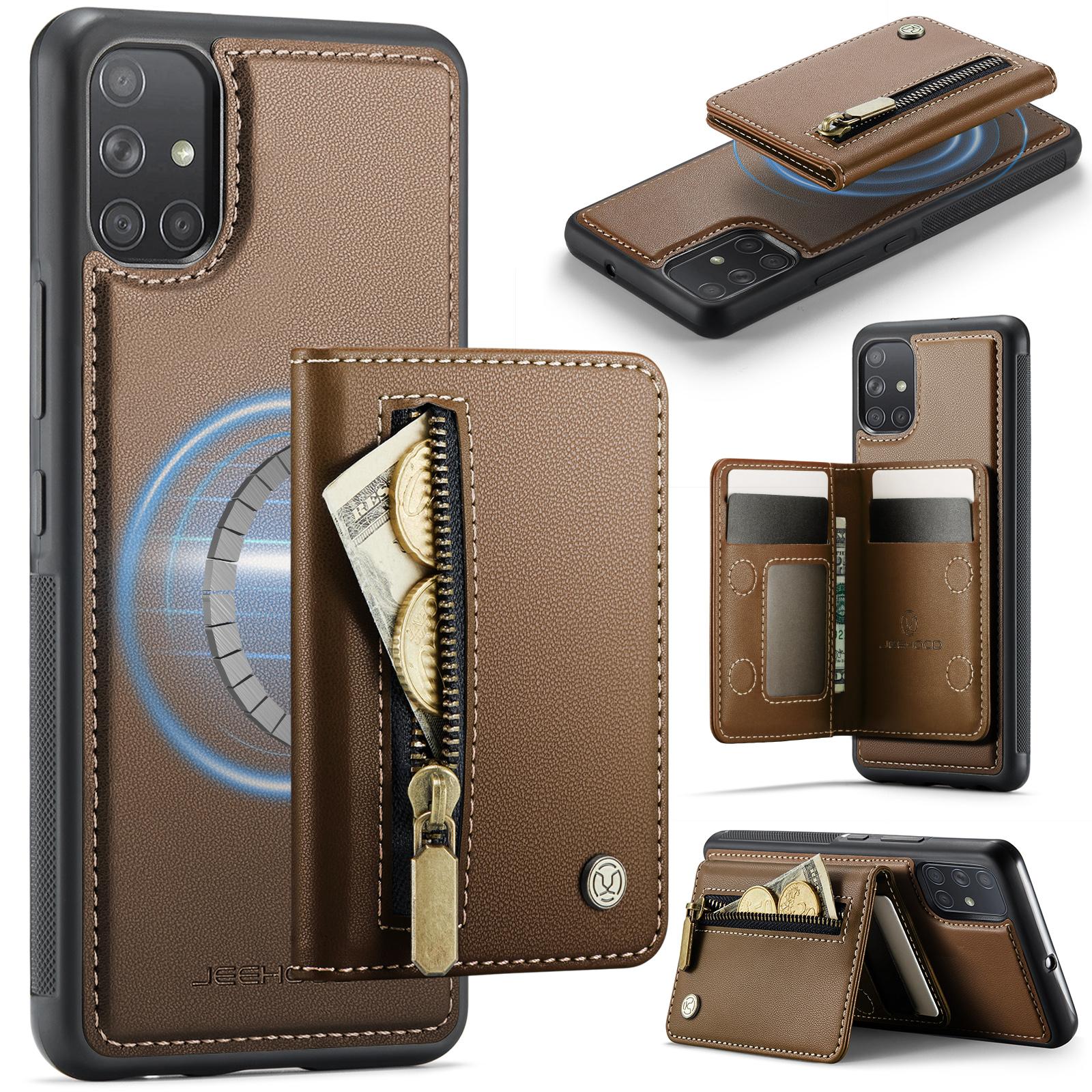 

For Samsung Galaxy A51 4G SM-A515 Case JEEHOOD J12 Magnetic Detachable Zipper Wallet Kickstand Leather Back Cover Magnetic Case
