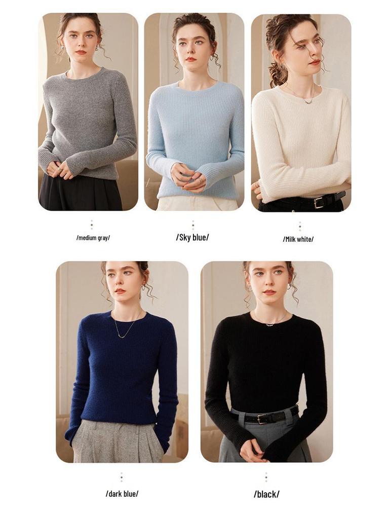 Women's Slim Fit Cashmere Sweater: Autumn/Winter Fashion Round Neck Knitted Pullover