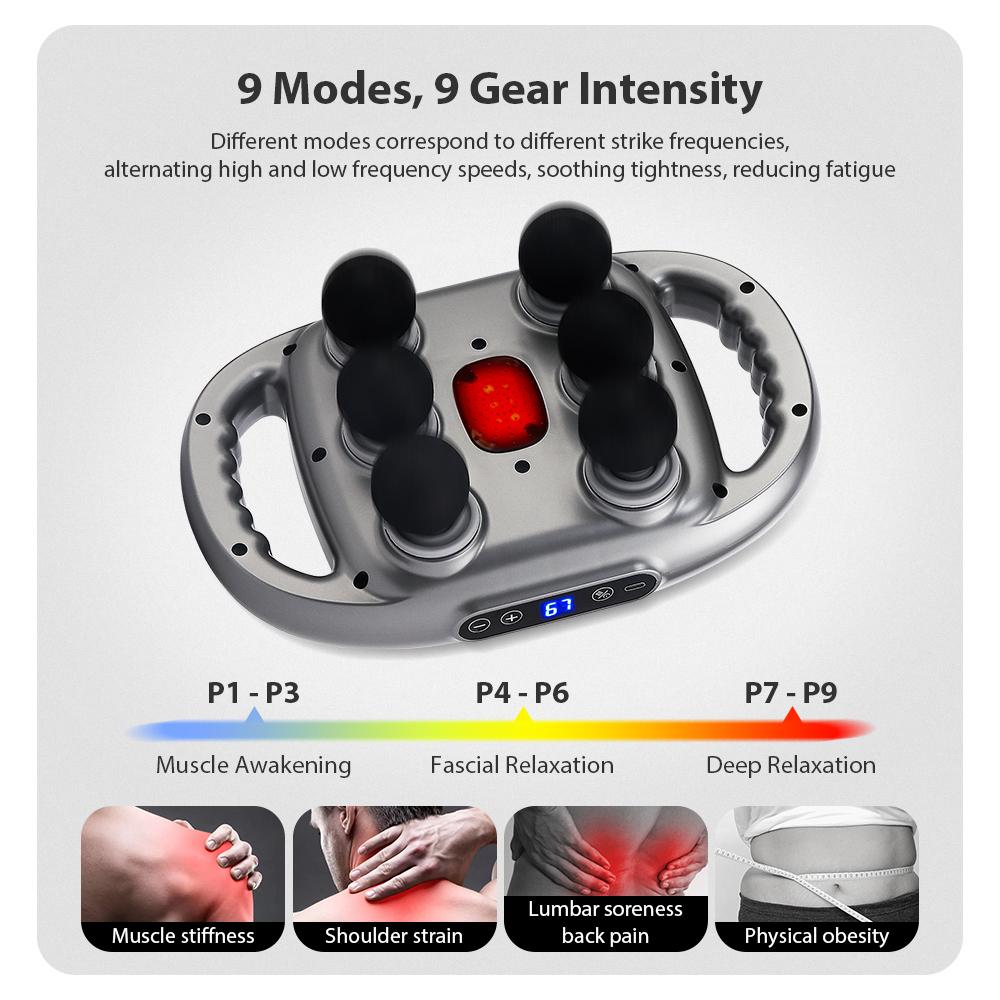 Fascia Gun Six-head Muscle Relaxation Massage Gun Wireless Waist Back Body Massager Deep High Frequency Vibration with 9 Modes