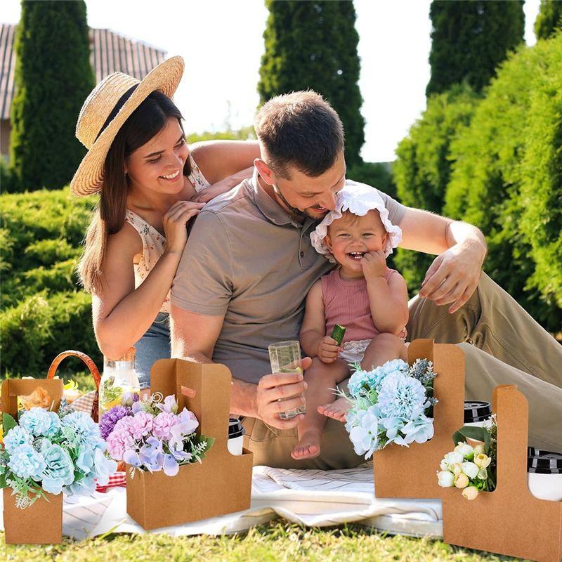 Good-Kraft Flower Gift Bags 25Pcs Drink Carrier With Handle To 2 Cup Rectangle Floral Wrap Packing Box Kraft Flower Holder