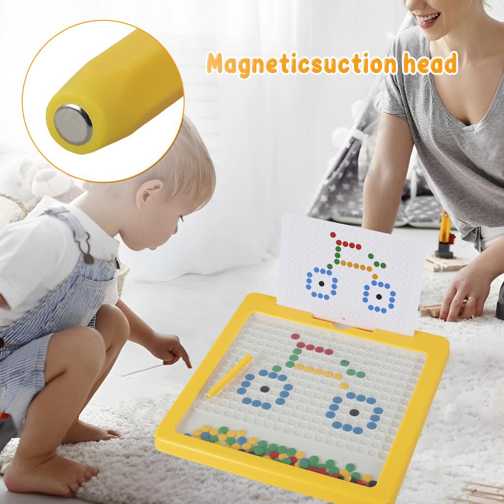 Tablica Magnetyczna do Rysowania dla Maluchów Kolorowa Tablica do Rysowania z Koralikami Magnetycznymi z Pisakiem Magnetycznym i Kartami Zabawki Edukacyjne Montessori