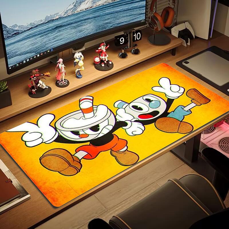 Tapis de souris couleur jeu Cuphead Grand coussin de table de jeu Antidérapant Ordinateur portable Tablette Grande souris XXL Tapis Mini PC Tapis de jeu Avec bordure verrouillée
