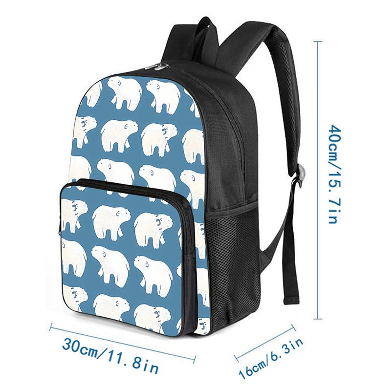 Polar Bear Pattern Square Front Pocket Backpack for Boy and Girls Best Gifts 2D Flat Cartoon SchoolBags for Children