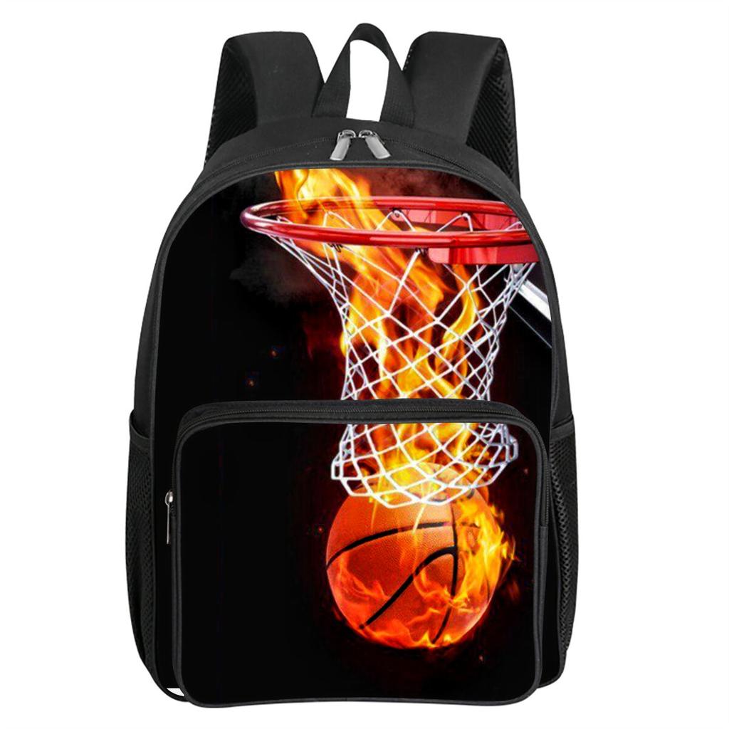 Basketball Patten Square Front Pocket Backpack Zipper Large Capacity for Boy/Girls Best Gift 2D Cartoon Children's School Bag