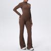 Zipper nude long-sleeved yoga flared pants onesie women's running fitness clothes sports trend onesie tights