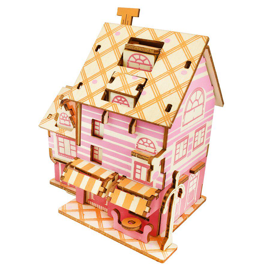 3D Wooden Puzzle Toys Jigsaw Architecture House Coffee Shop Cafe House DIY Assembly Building Model Kit Kids Educational Wood Toy