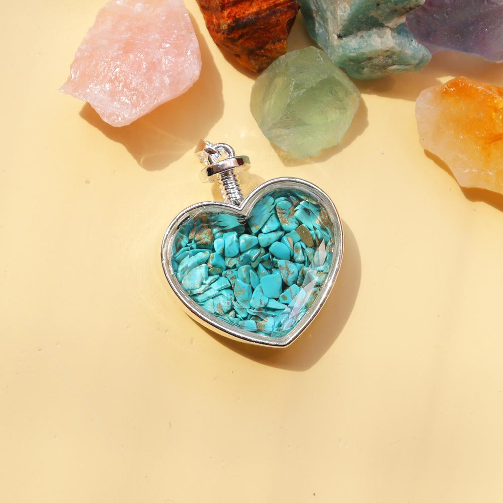 Natural Crystal Heart Pendant Wishing Bottle Crystal Necklace Sweater Chain Healing Gift to Wear