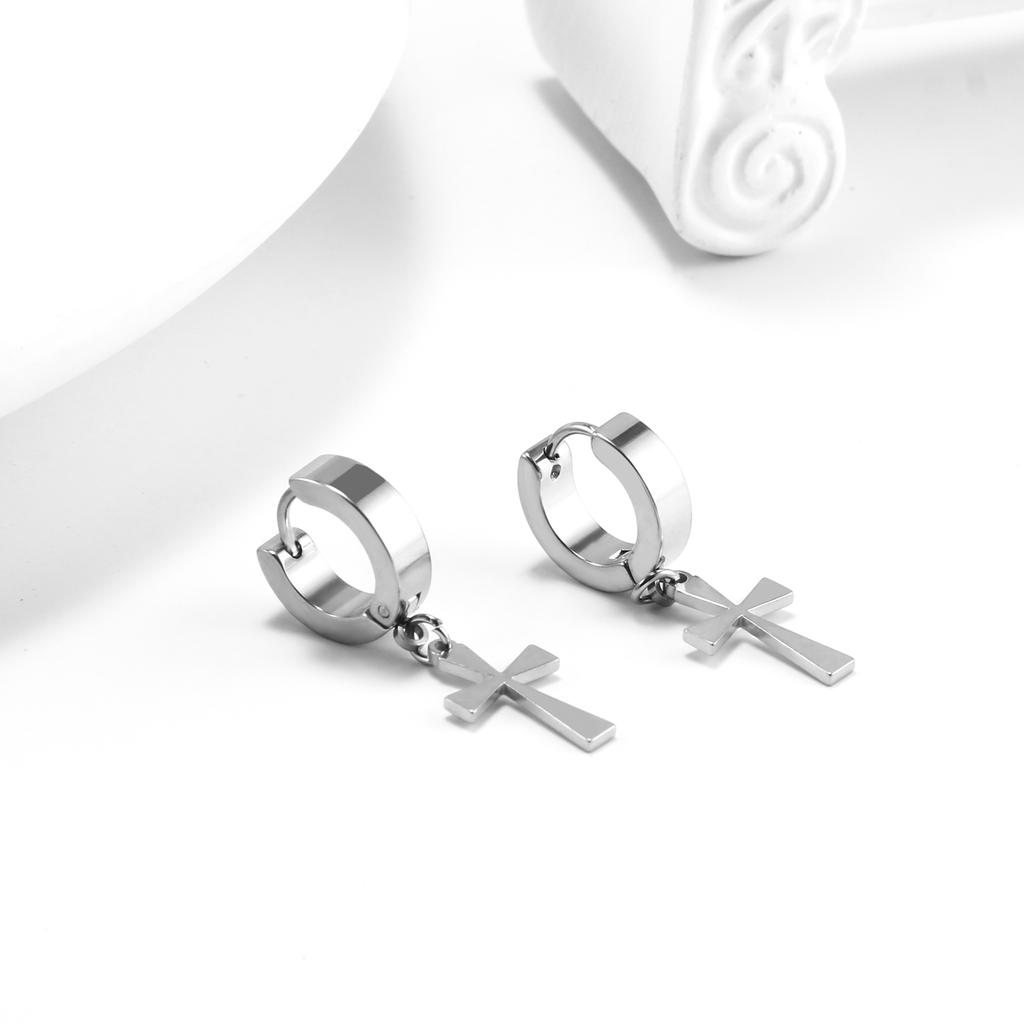 Silver Color Cross Earring for Ladies 316L Stainless Steel Christian Accessories Non-allergic Fashion Eardrop Waterproof Jewelry