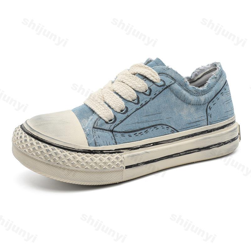 Man Canvas Shoes Autumn 2025 Fashion Blue Graffiti Men's Vulcanize Shoes Comfortable Platform Canvas Sneakers Men Zapatillas