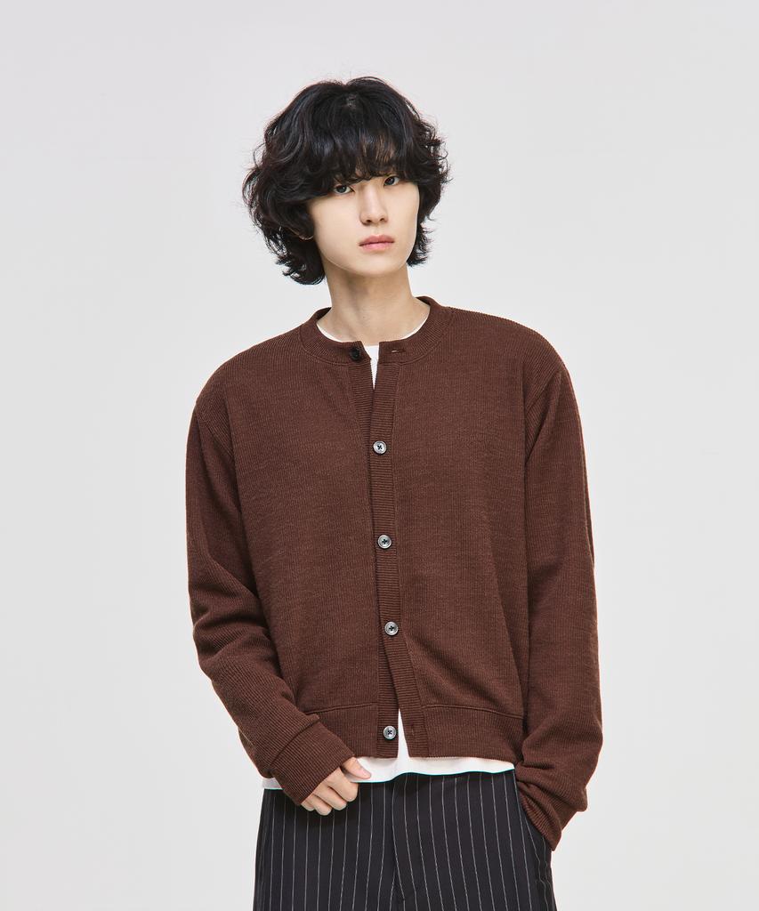 Signature Round Neck Crop Knit Cardigan [Brown]