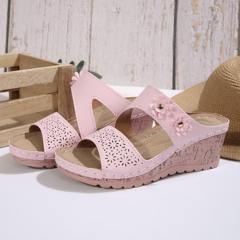 New women's sandals platform-soled wedges flower hollowed-out large-size sandals one-character cool slippers