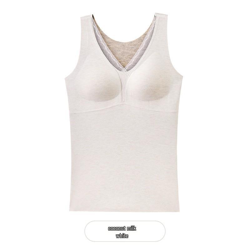 Women's Warm Wool Silk V-Neck Mesh Vest with Fleece & Bra Pads