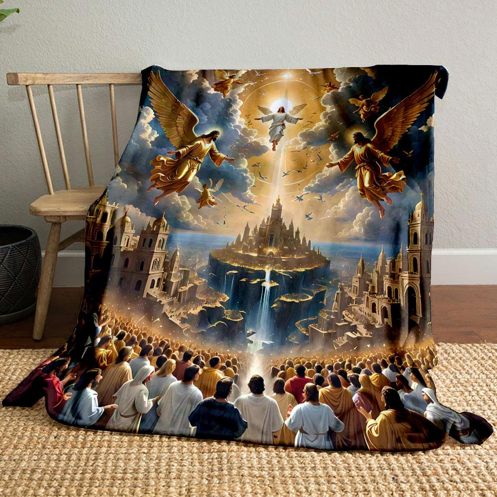 

Ascended Jesus Angels Holy City Printed Blanket for Living Room Bed Couch lunch break Soft Cozy Blanket for Friend s festival Gift 80cm x 120cm