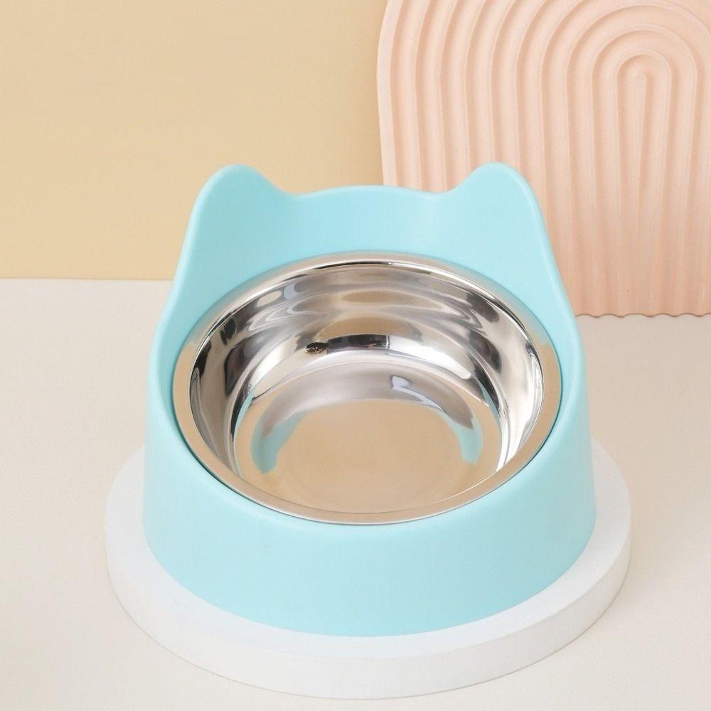 New 15° Inclined Stainless Cat Bowls Non-slip Base Neck Protection Food Feeding Bowls Cute Ear Pet Bowl Pet Supply