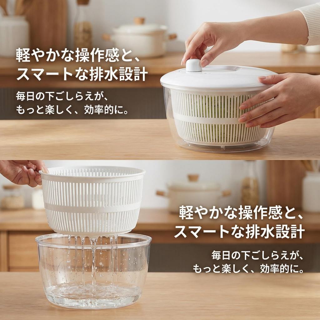 Salad Large Capacity Vegetable Rotating Manual Kitchen for Drying and Other White Spinner, Drainer, Dehydrator, Double-Walled, Detachable, Utensil,